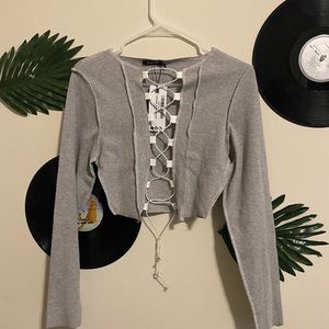Grey lace up crop top